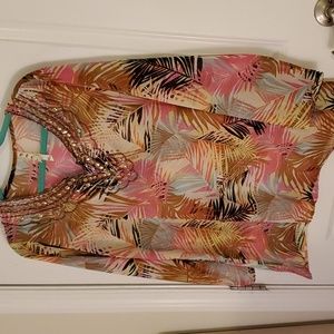 Sheer top coverup palm frond print beaded